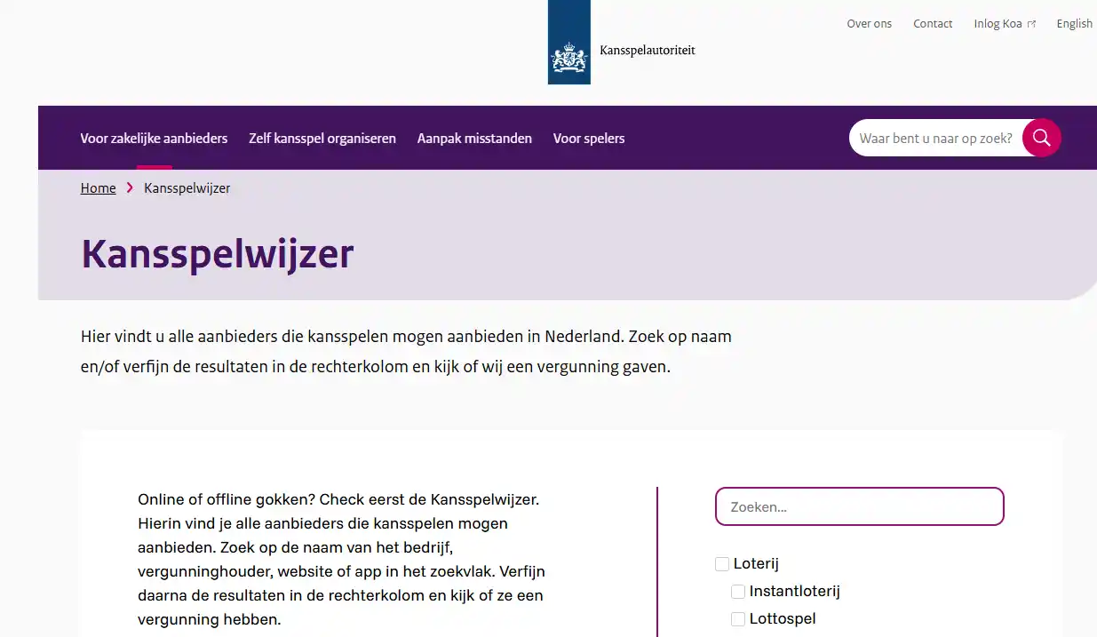 Nederlandse Kansspelwijzer van de Kansspelautoriteit